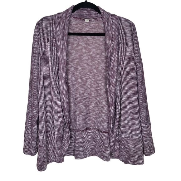 Emerge Burgundy/Red Cream Stripe Long Sleeve Open Cardigan Size 1X - Picture 1 of 5